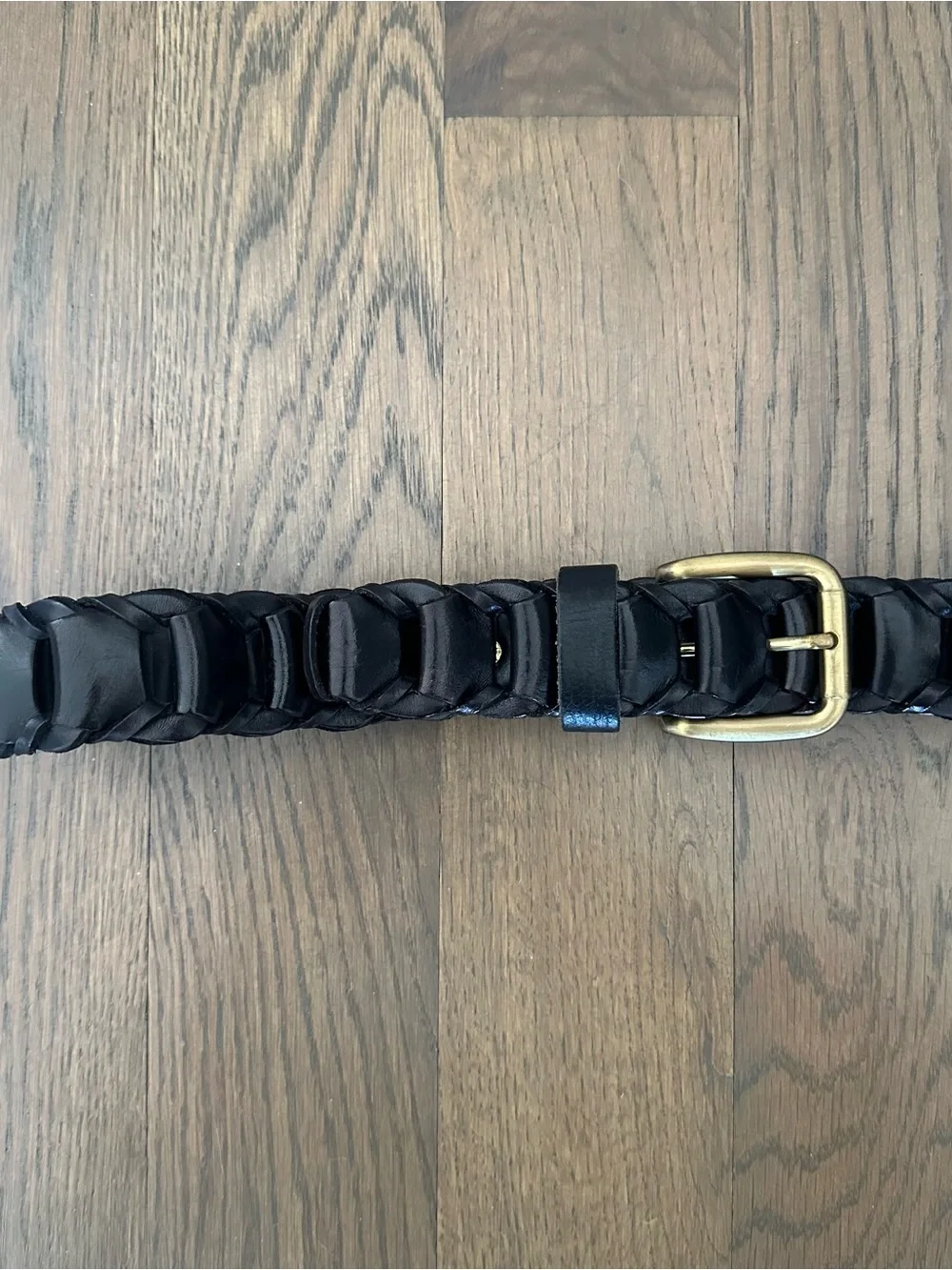 Vintage Tito Roni Italian Interlocked Woven Leather Belt Brass Buckle Black M